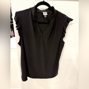 Black Ruffled Sleeveless Top
